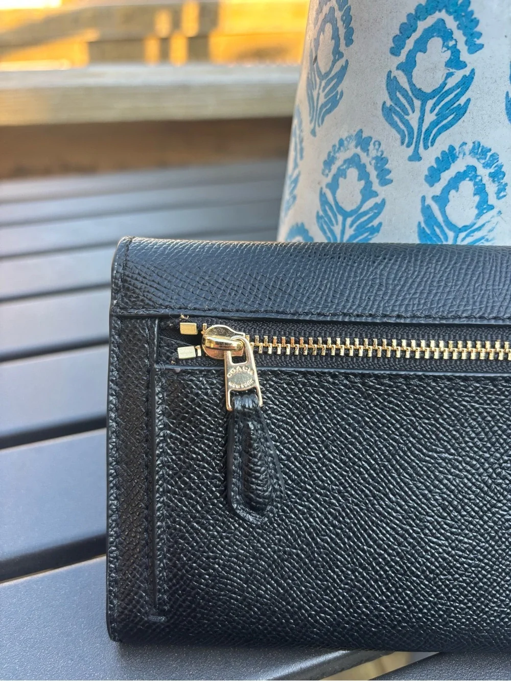Coach crossgrain black leather flap phone wallet wristlet